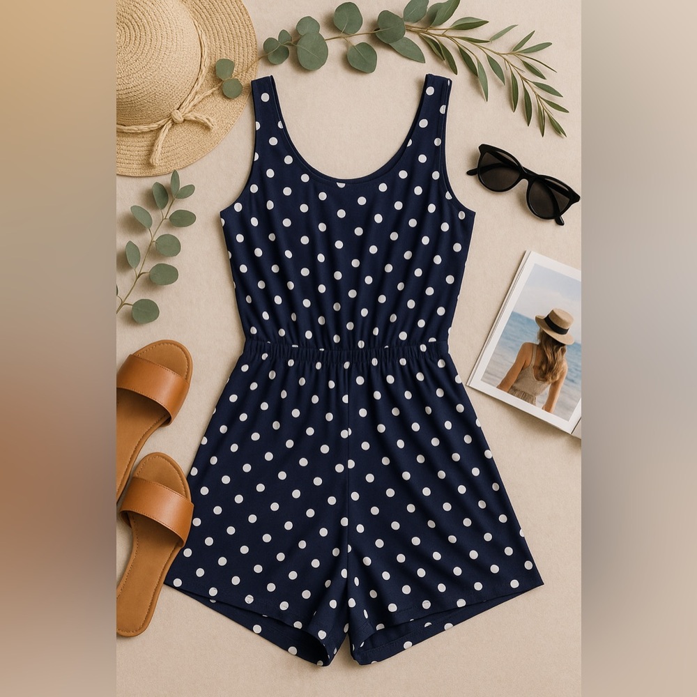 Old Navy Navy Polka Dot Sleeveless Romper Size Medium